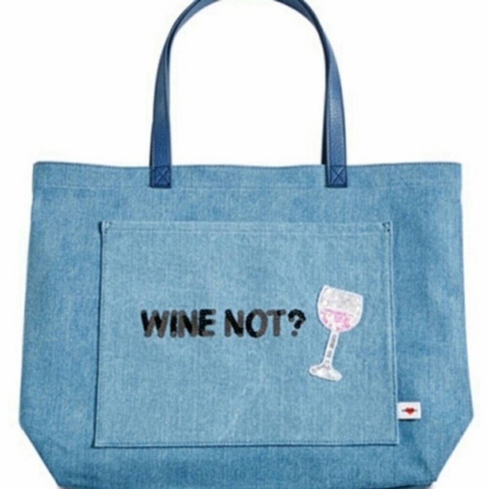 NWT Bow & Drape Wine Not Denim Tote Bag